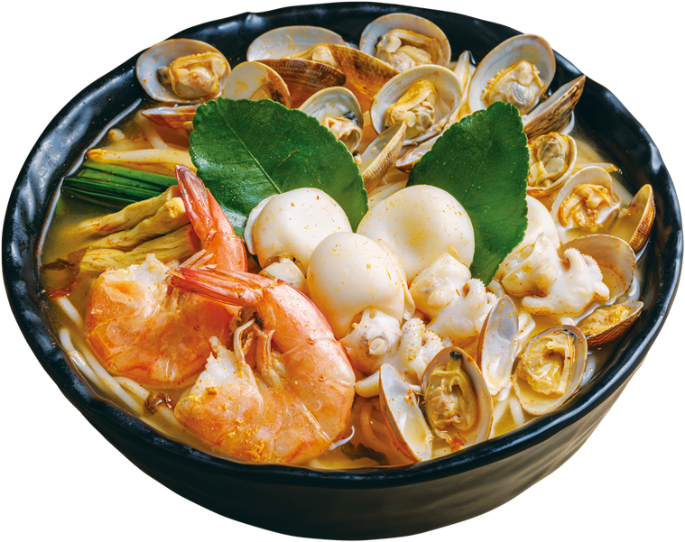 丼に盛られた海鮮トムヤムサンラー米線