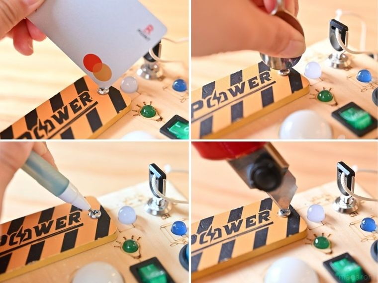 プラスネジにカード、スプーン、ボールペン、カッターを試している