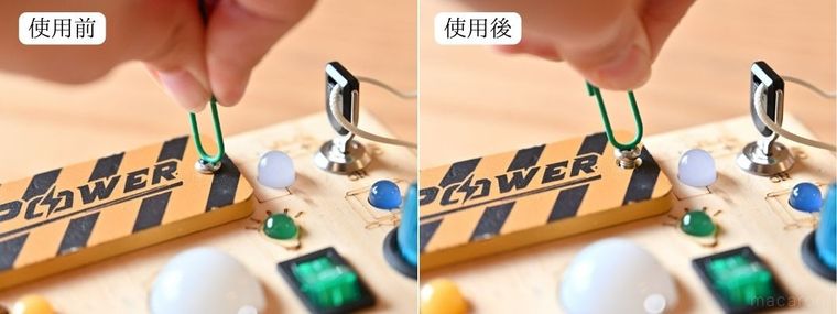 プラスネジに緑色のクリップを使っている様子