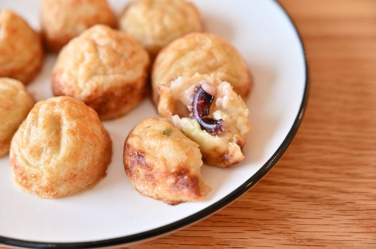 温めた冷凍たこ焼きの断面