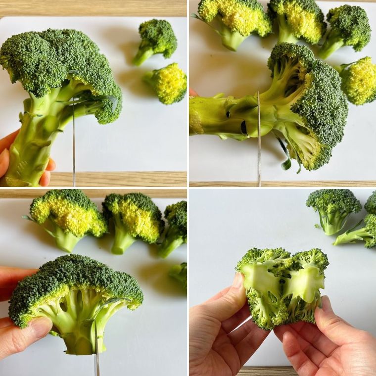 ブロッコリーを切り分ける様子