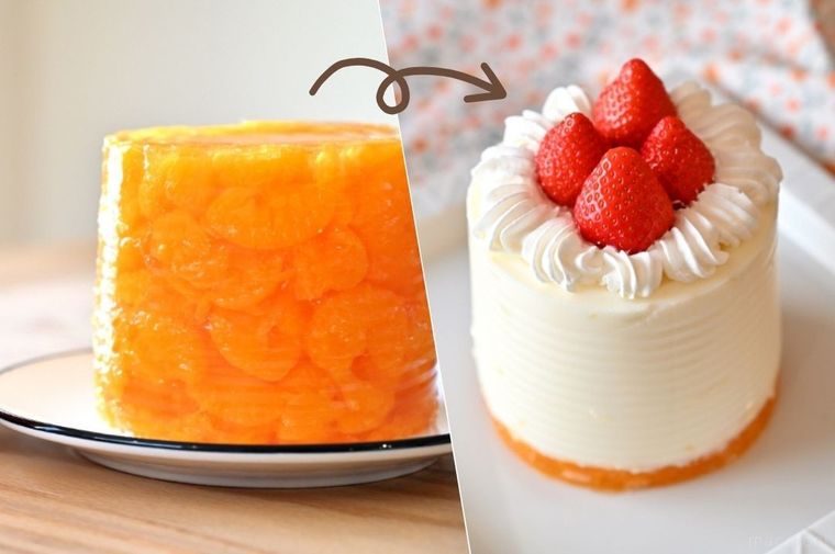 みかん缶詰ゼリーとショートケーキ風のアレンジ
