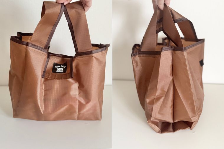 セリアコンビニエコバッグの正面と横から