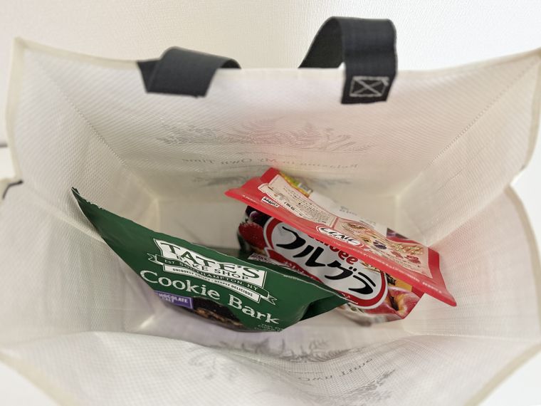 中身を入れたセリアシートバッグ ボタニカル