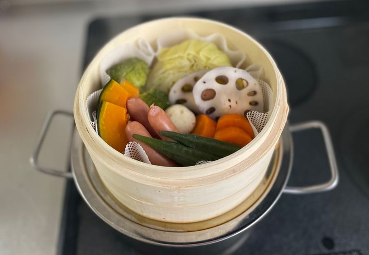 無印良品のせいろで作った蒸し野菜