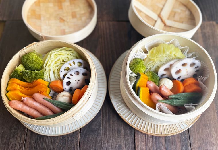 無印良品と3COINSのせいろで作った蒸し野菜