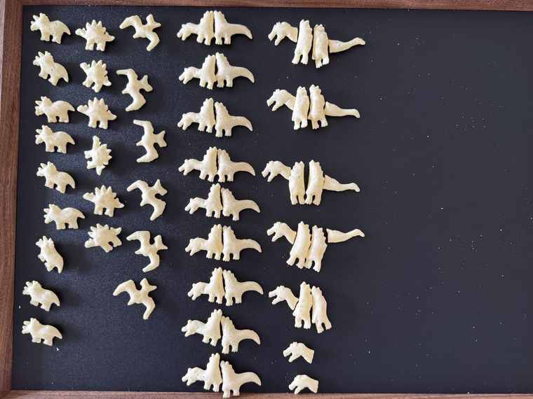 きょうりゅうのなかまたちのおっとっとを並べた様子