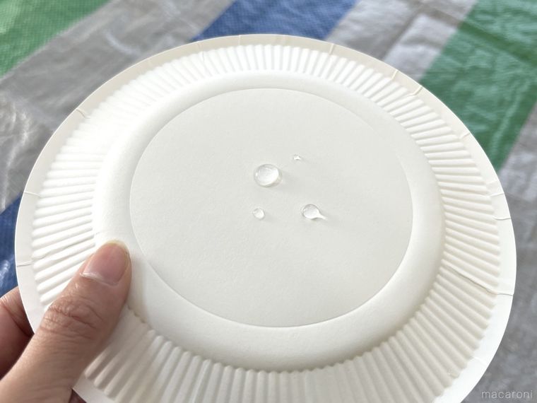 紙皿の裏に水を垂らした様子