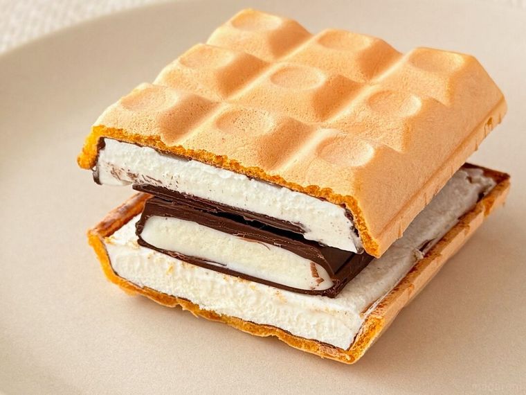 「チョコモナカジャンボ」と「板チョコアイス」の断面