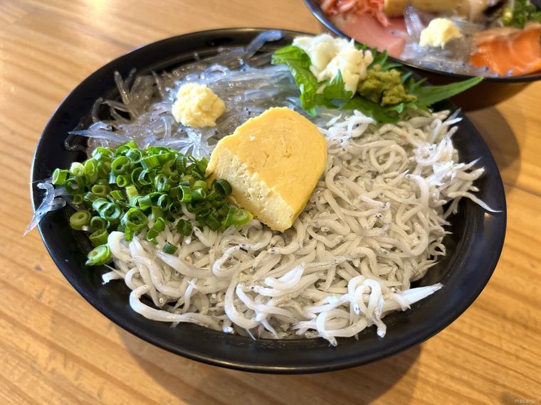 生しらすと釜揚げしらすが入った丼ぶり