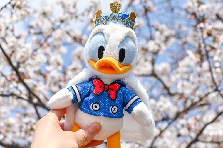 ぬいぐるみバッジを持っているところ