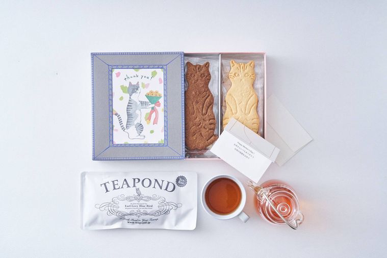 ネコクッキーレターボックスと紅茶セット メッセージカード付