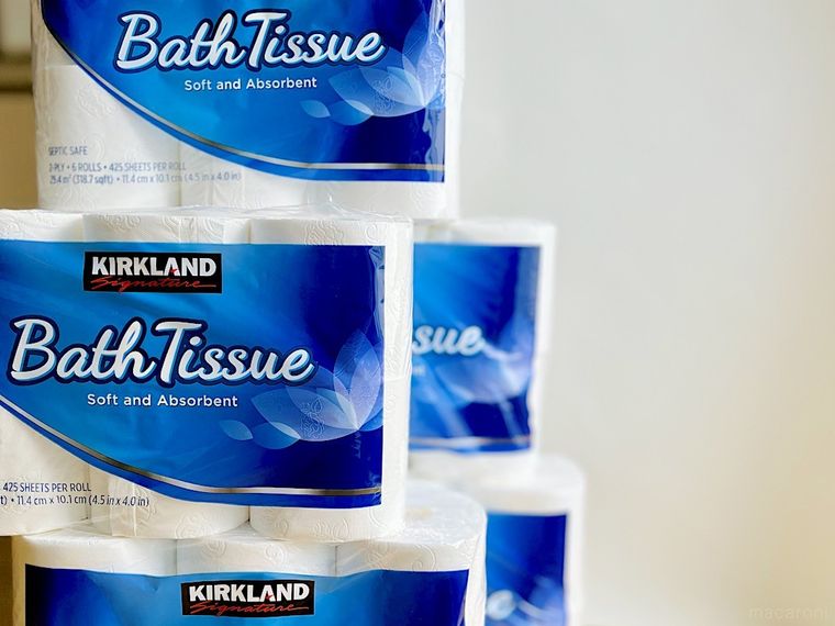 コストコのトイレットペーパーの個包装5個を積み上げたところ