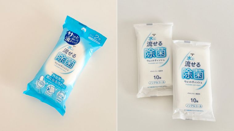 キャンドゥ水に流せるノンアルコール除菌ウェットティッシュのパッケージ