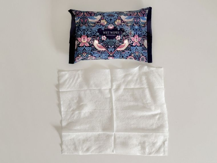 セリア除菌ウエットティッシュ アルコール配合 20枚 2個入のパッケージと中身