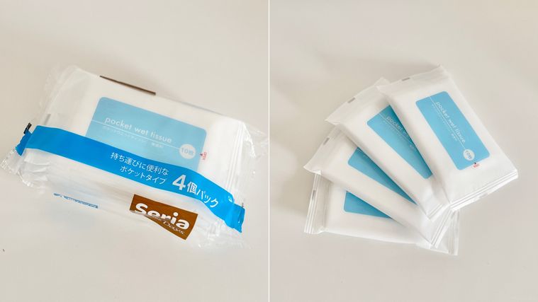 セリアポケットウエットティッシュ 無香料のパッケージ