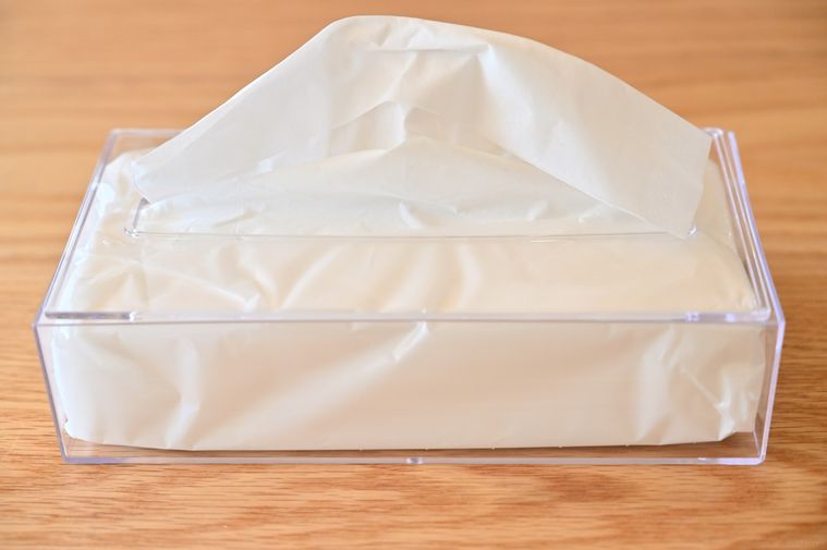 クリアティッシュケースにソフトパックティッシュを入れている