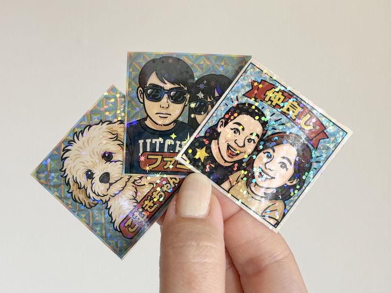 ホログラムシートシールを貼ったビックリマンチョコ風シール