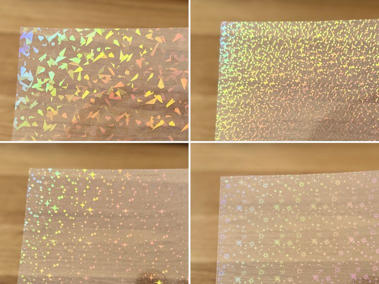 クリアホログラムシートシールの4タイプの柄のコラージュ画