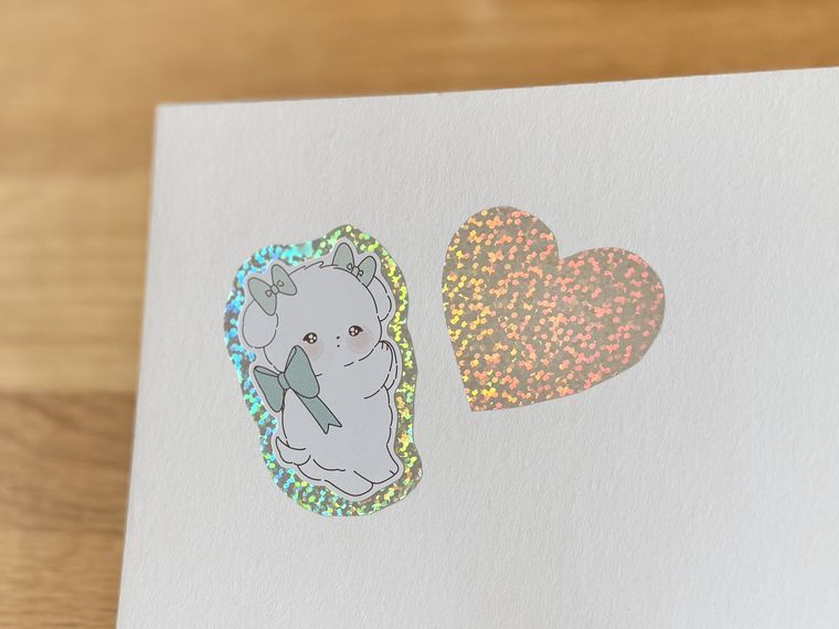 シートステッカーホログラムで縁取りをしーるやハートの形に切ったシール