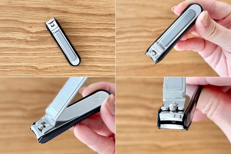 4つの角度から見たセリアミニモノクロ爪切りのコラージュ画