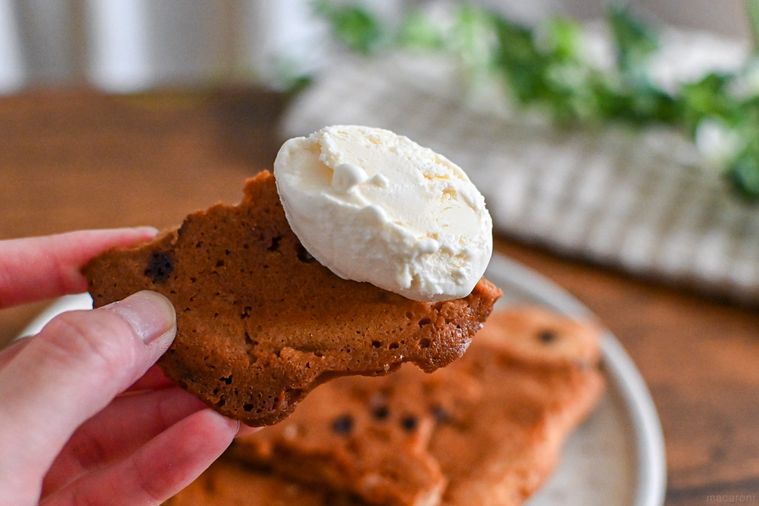 アイスをのせたクロッキーを持っているところ