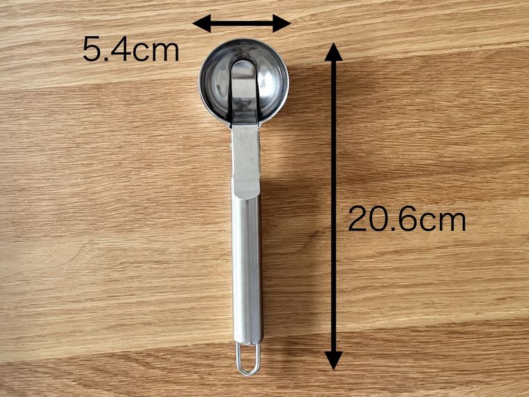キャンドゥステンレスアイスクリームディッシャーのサイズを記載した画像
