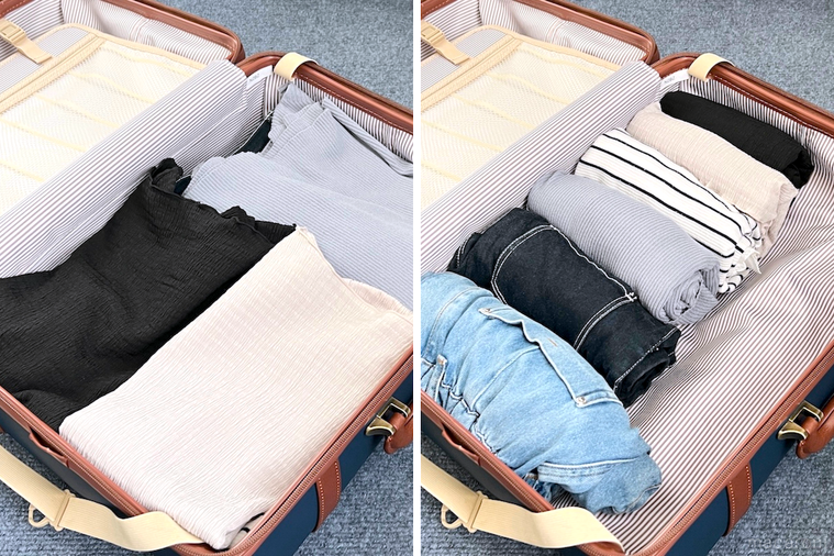 スーツケースに洋服を詰めた様子