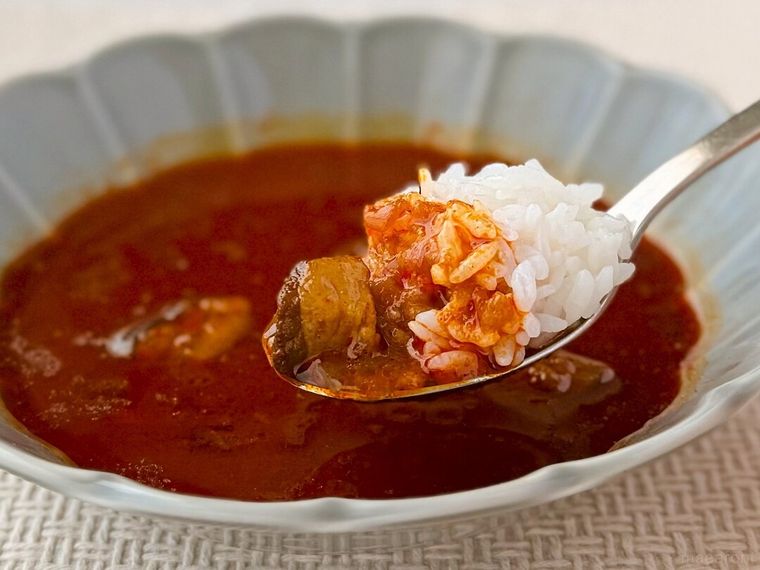 ゲーンハンレー 豚と生姜のタイ風カレーとご飯を持っている様子
