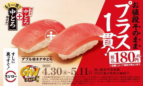 GWのスシローがお得すぎる値段はそのままプラス1貫ついてくるフェアが開催