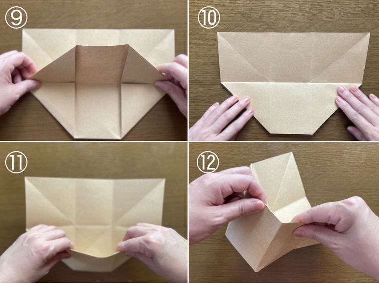 チラシを折ってゴミ箱を作っている写真