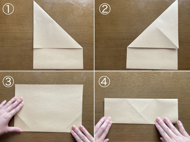 チラシを折ってゴミ箱を作っている写真