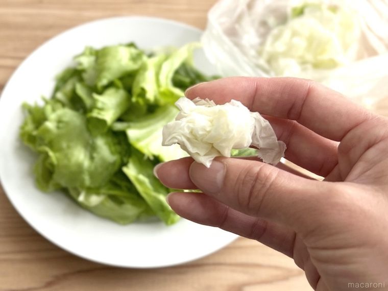 湿ったキッチンペーパーを手で持っている様子