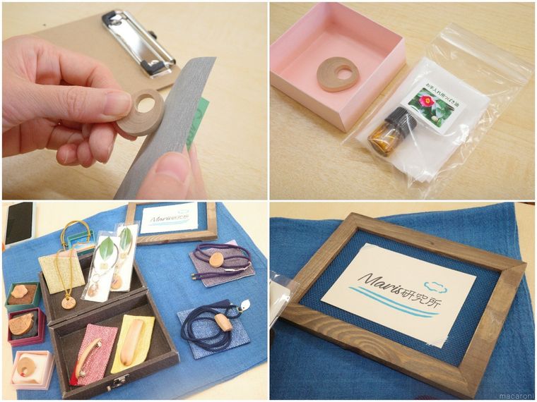 椿の木のアクセサリーを制作している様子