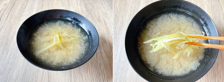 水からみょうがを入れたみょうがの味噌汁