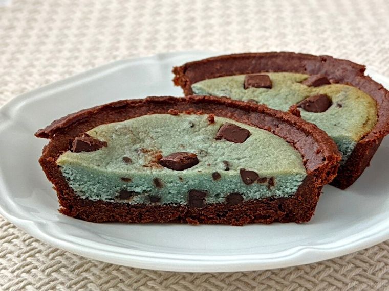 チョコミントタルトの断面