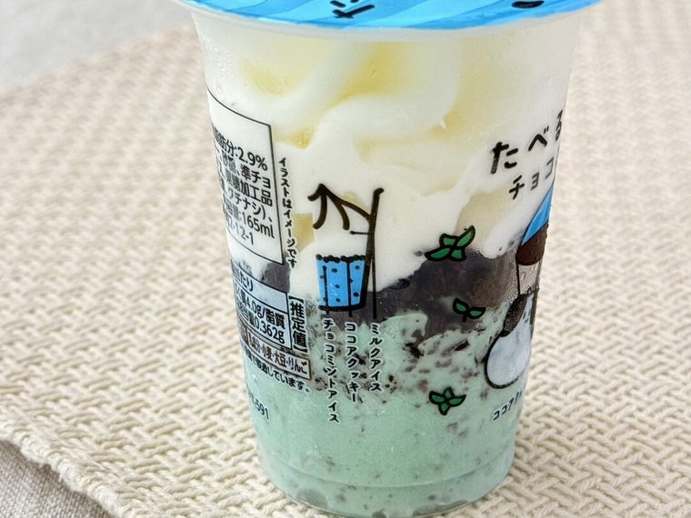 パッケージに書かれたたべる牧場チョコミントの断面