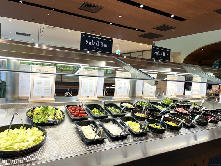 葉物サラダが並んでいるサラダバー