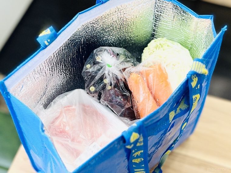 保冷バッグに肉や野菜などが詰め込まれている様子