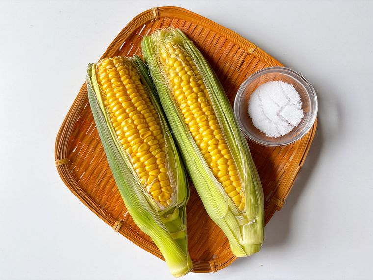 しわしわのとうもろこし2本と塩