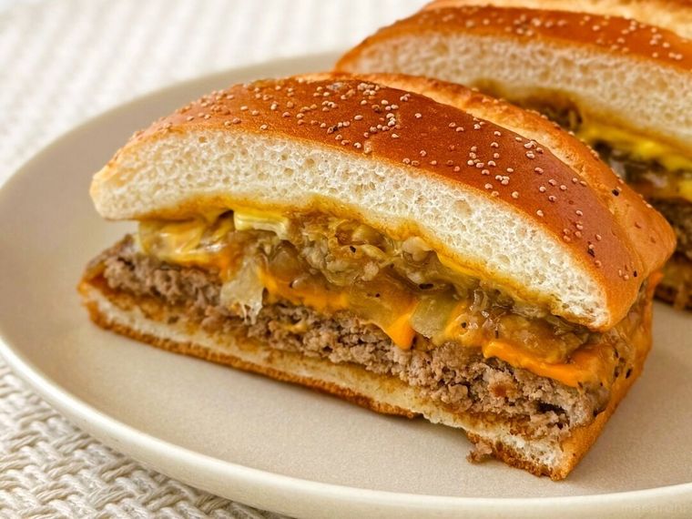 「肉厚ビーフ＆ガーリックオニオンビーフ」の断面