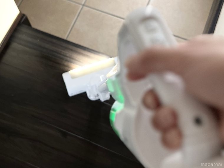 玄関を掃除機がけしている様子