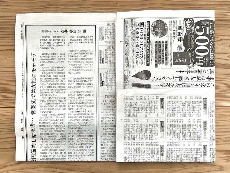 新聞紙で袋を作っている様子