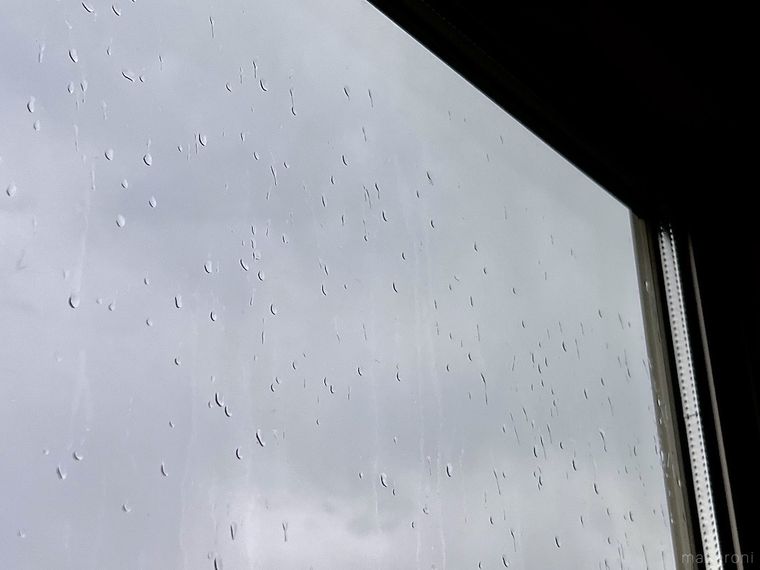 窓の外に雨が降っている様子