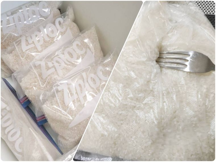 古米の2つの保存方法のコラージュ画