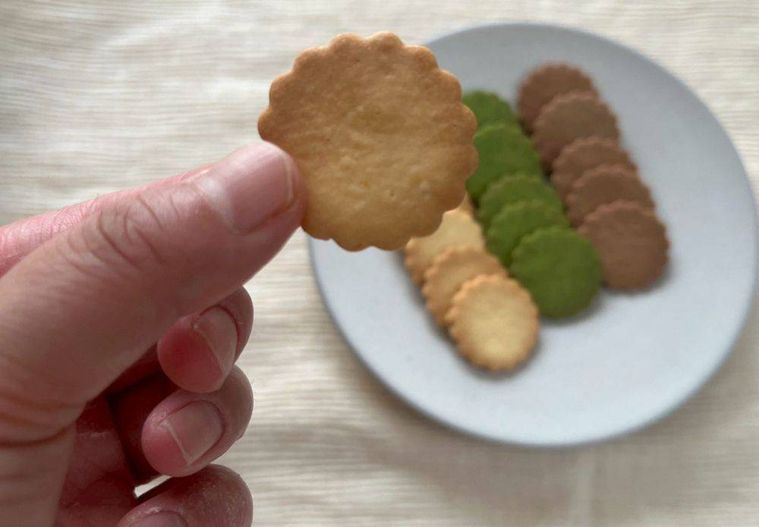 クッキーを手に持っているところ