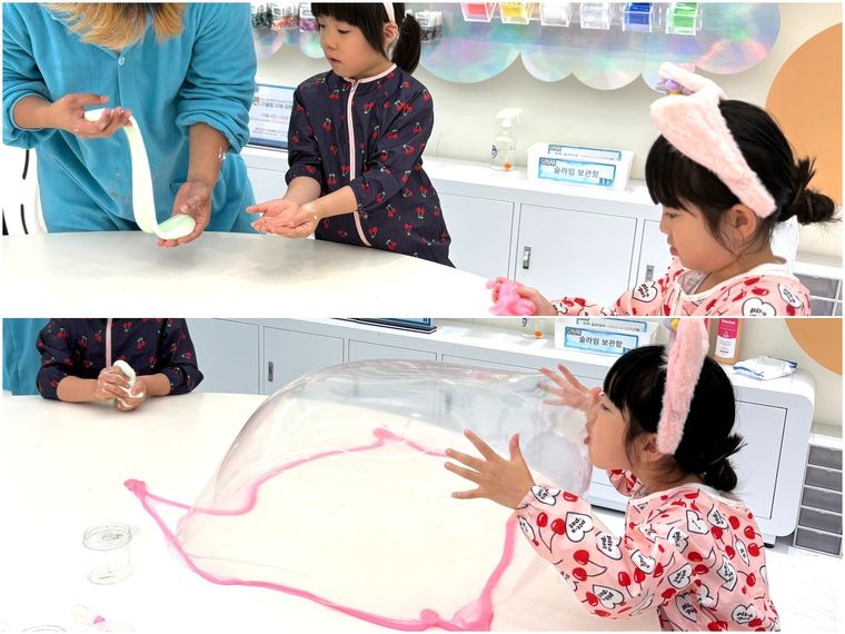 スライム作りやスライム遊びを楽しむ子どもたち