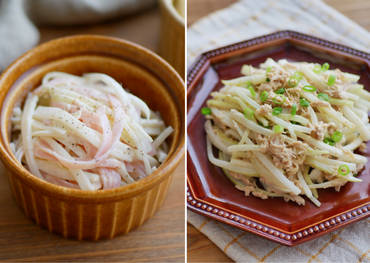 大根の皮のマヨネーズサラダとマヨネーズ炒めのコラージュ画像