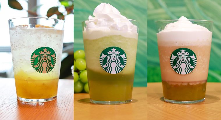 スターバックスの新作ビバレッジの画像を組み合わせたコラージュ