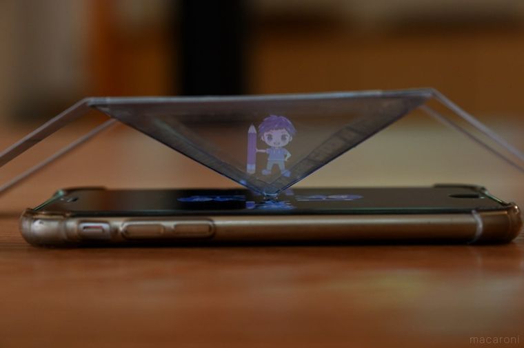 3Dホログラムにイラストを投影している